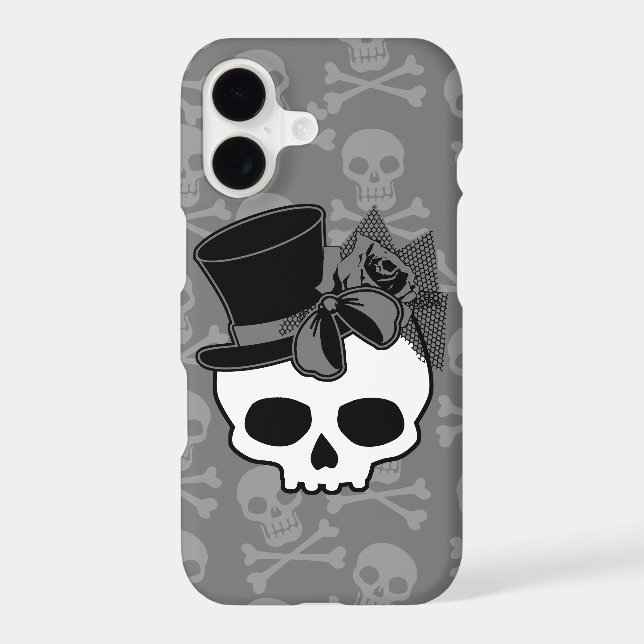 Cute Goth Skull With Top Hat Rose Bow (Back)