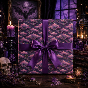 Cute Gothic Bats Pink Watercolor Wrapping Paper