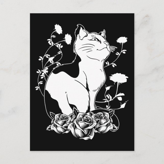 Cute Gothic Cat Roses Pastel Goth Kitten Postcard (Front)