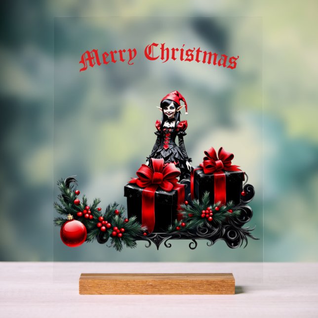 Cute Gothic Christmas Elf.  Acrylic Sign (Neutral)