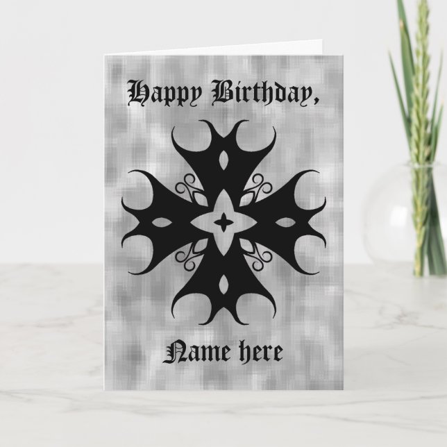 Cute gothic cross on grey birthday to personalize card (Front)