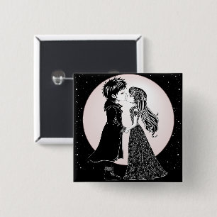 Cute Gothic Emo Kids Kiss Valentine's Day  2 Inch Square Button