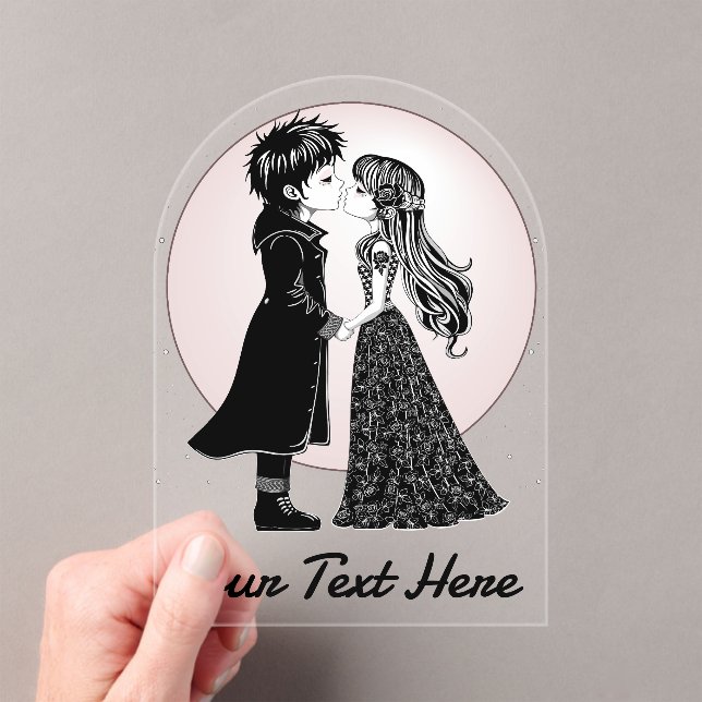Cute Gothic Emo Kids Kiss Valentine's Day  Acrylic Invitations (Insitu (Handheld))