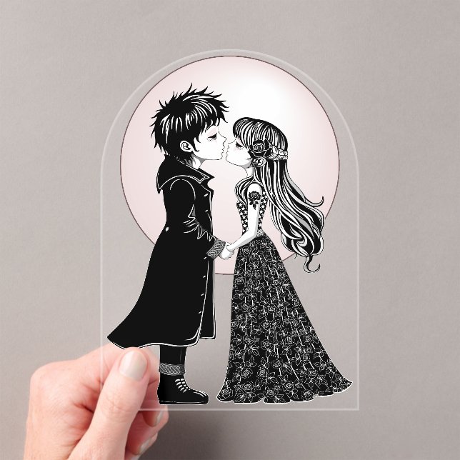 Cute Gothic Emo Kids Kiss Valentine's Day  Acrylic Invitations (Insitu (Handheld))