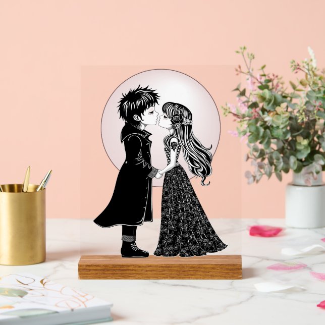 Cute Gothic Emo Kids Kiss Valentine's Day  Acrylic Sign (Wedding)