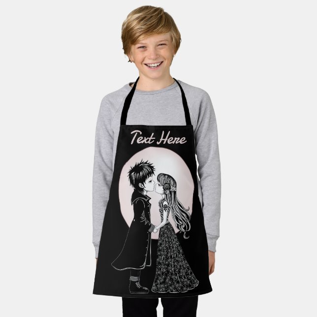 Cute Gothic Emo Kids Kiss Valentine's Day  Apron (Worn)