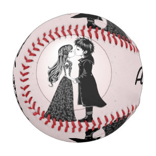 Cute Gothic Emo Kids Kiss Valentine's Day  Baseball