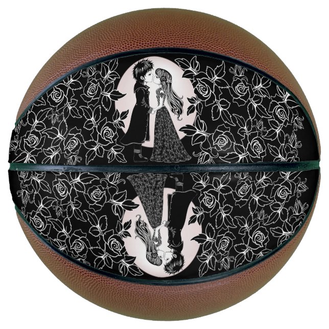 Cute Gothic Emo Kids Kiss Valentine's Day  Basketball (Front)