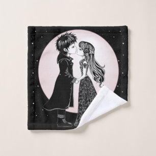 Cute Gothic Emo Kids Kiss Valentine's Day  Bath Towel Set