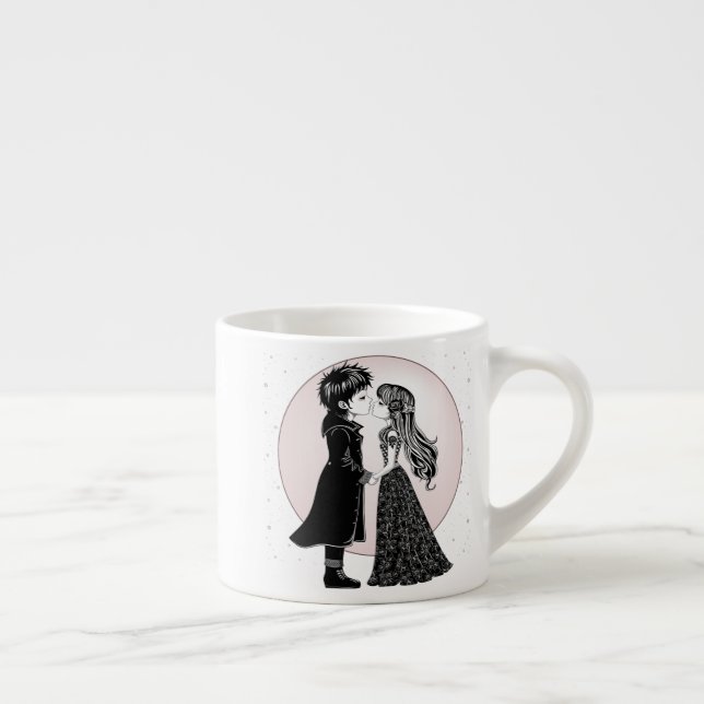 Cute Gothic Emo Kids Kiss Valentine's Day  Espresso Cup (Right)