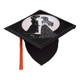 Cute Gothic Emo Kids Kiss Valentine's Day Graduation Cap Topper