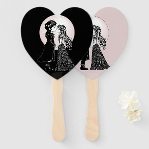 Cute Gothic Emo Kids Kiss Valentine's Day  Hand Fan