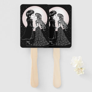 Cute Gothic Emo Kids Kiss Valentine's Day  Hand Fan
