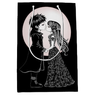 Cute Gothic Emo Kids Kiss Valentine's Day  Medium Gift Bag