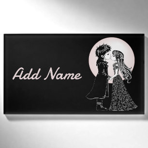 Cute Gothic Emo Kids Kiss Valentine's Day  Name Tag