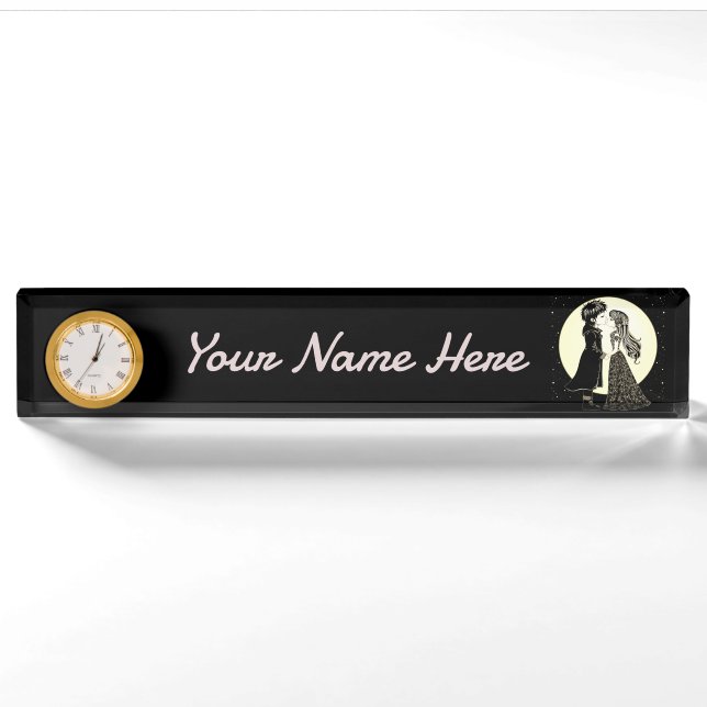 Cute Gothic Emo Kids Kiss Valentine's Day  Nameplate (Front)