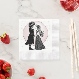 Cute Gothic Emo Kids Kiss Valentine's Day  Napkin