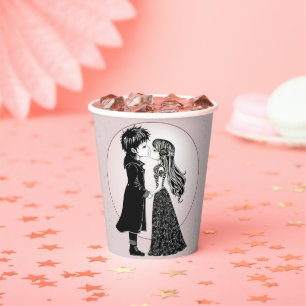 Cute Gothic Emo Kids Kiss Valentine's Day  Paper Cups