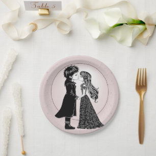 Cute Gothic Emo Kids Kiss Valentine's Day  Paper Plate