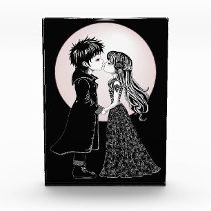 Cute Gothic Emo Kids Kiss Valentine's Day Photo Block