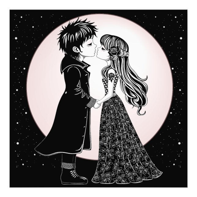 Cute Gothic Emo Kids Kiss Valentine's Day  Photo Print (Front)
