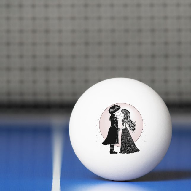 Cute Gothic Emo Kids Kiss Valentine's Day  Ping Pong Ball (Net)