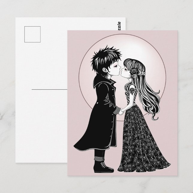 Cute Gothic Emo Kids Kiss Valentine's Day  Postcard (Front/Back)