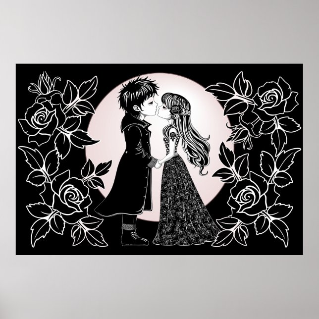 Cute Gothic Emo Kids Kiss Valentine's Day  Poster (Front)