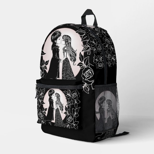 Cute Gothic Emo Kids Kiss Valentine's Day  Printed Backpack (Back Corner Right)