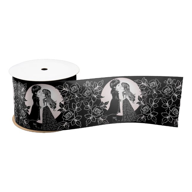 Cute Gothic Emo Kids Kiss Valentine's Day  Satin Ribbon (Spool)