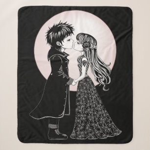 Cute Gothic Emo Kids Kiss Valentine's Day  Sherpa Blanket