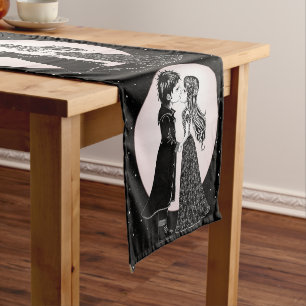 Cute Gothic Emo Kids Kiss Valentine's Day  Short Table Runner