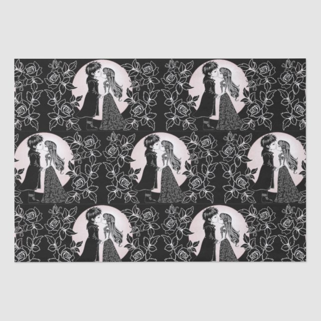 Cute Gothic Emo Kids Kiss Valentine's Day  Tissue Paper (Front)