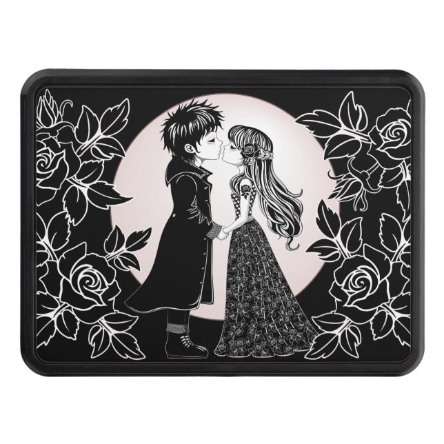 Cute Gothic Emo Kids Kiss Valentine's Day  Trailer Hitch Cover (Front)