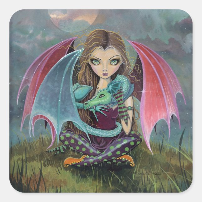 Cute Gothic Fairy Dragon Fantasy Art Stickers (Front)