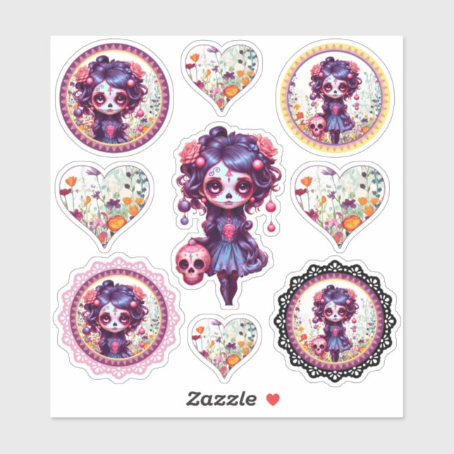 Cute Gothic Garden Sugar Skull  (Sheet)