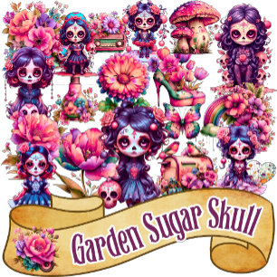 Cute Gothic Garden Sugar Skull 