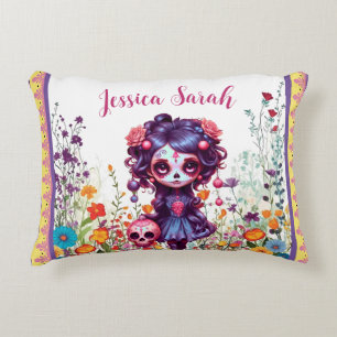 Cute Gothic Garden Sugar Skull  Accent Pillow