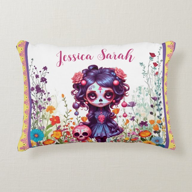 Cute Gothic Garden Sugar Skull  Accent Pillow (Front)