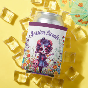 Cute Gothic Garden Sugar Skull  Can Cooler