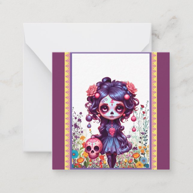Cute Gothic Garden Sugar Skull  Card (Front)