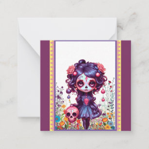Cute Gothic Garden Sugar Skull Card