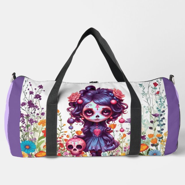 Cute Gothic Garden Sugar Skull  Duffle Bag (Front)