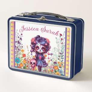Cute Gothic Garden Sugar Skull Metal Lunch Box