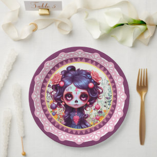 Cute Gothic Garden Sugar Skull  Paper Plate