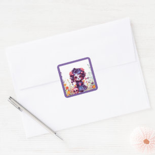 Cute Gothic Garden Sugar Skull  Square Sticker