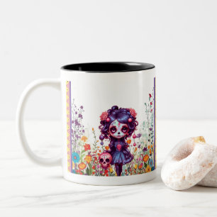 Cute Gothic Garden Sugar Skull Two-Tone Coffee Mug