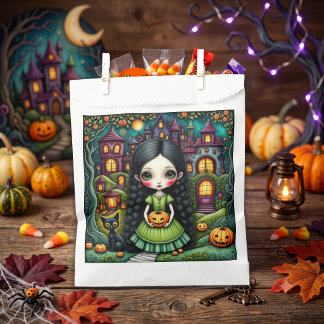 Cute Gothic Girl Pumpkin Halloween Village Favour Bag