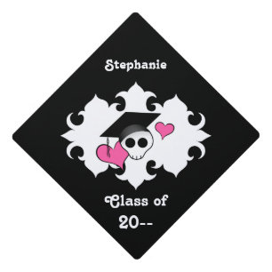 Cute Gothic graduation skull with your name Cap Topper