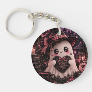 Cute Gothic Pink Ghost Halloween Spooky Hugs Dark Keychain
